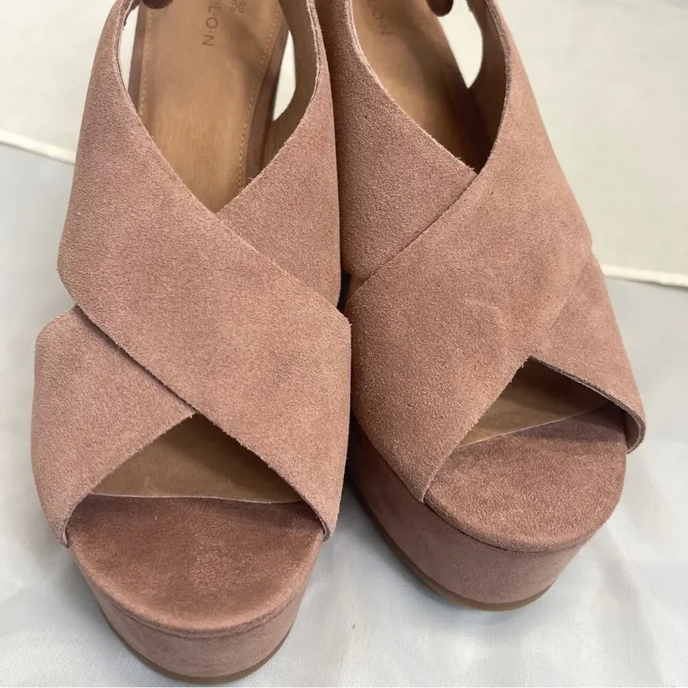 Caslon Kenley Wedge Sandal Open Toe Cross Strap Platform Dusty Pink Suede